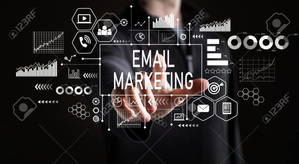 email marketing with businessman on a black background